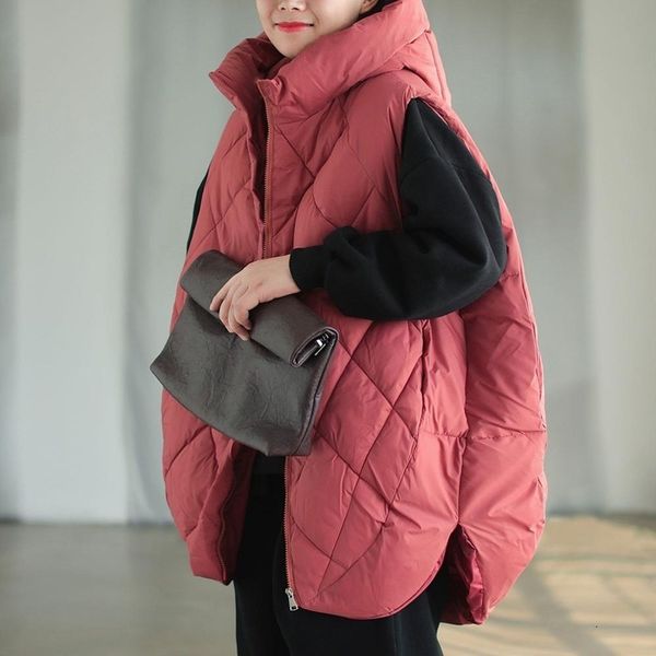 

women's vests winter warm jackets loose oversized casual hooded cotton-padded jacket padded vest waistcoat sleeveless coat 221129, Black;white