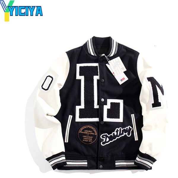 

wo varsity autumn patchwork embroidery vintage street letter women's baseball bomber casual hip hop 221129, Black;brown