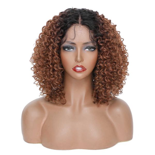 

headwear hair accessories ombre brown lace front wig synthetic wigs 150% density heat ristant kinky curly bob lace wig for black women