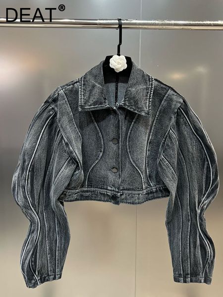 

wo deat fashion trend three-dimensional line designer denim coats women's high street lapel long sleeve jeans 11p038 221129, Black;brown
