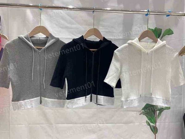 

luxury women sweater stripe panel cropped zip cardigan sweater long sleeve hooded jacket brand designer womens sweaters knitwear, White;black
