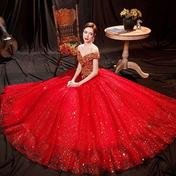 

crystal flowers appliques ball gown evening dresses off shoulder backless floor length gold sweet 16 masquerade quinceanera prom pageant gow, Black;red
