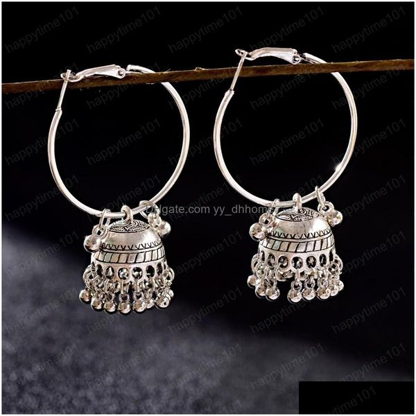 

dangle chandelier womens boho ethnic gold sier plated jhumka indian earring gypsy jewelry vintage big bells dangle hanging earring dhgy6, Silver