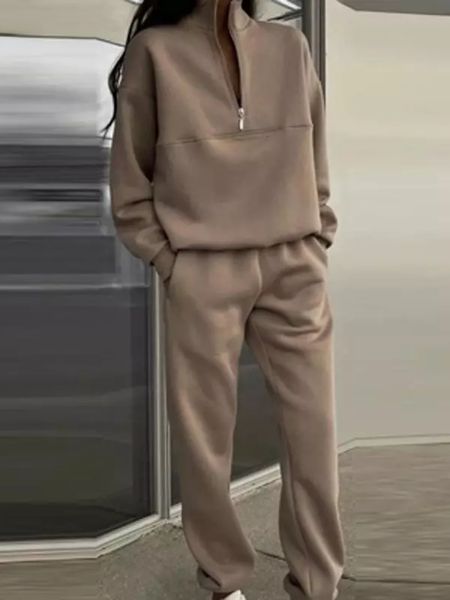 

women's two piece pants in stand collar sweatershirt women's tracksuit 2 piece sets womens outifits casual pants autumn winter spo, White