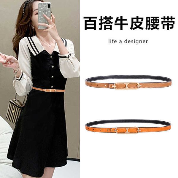 

new women cowhide belt reversible fashion business casual belts 1.4cm smooth buckle designer brand jeans dress belt wholesale, Black;brown