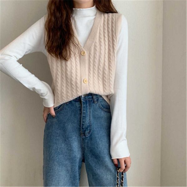 

women's sweaters 2021 new autumn loose sleeveless knitted vest female outerwear vhals singlebreasted camel sweater vest for women j2209, White;black