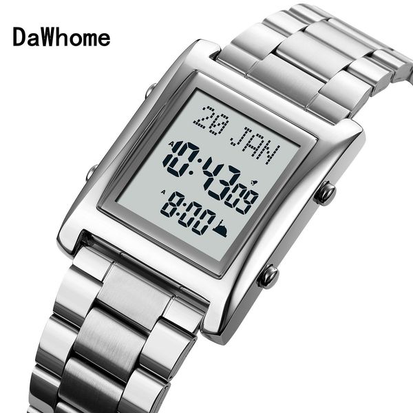

wristwatches azan watch for muslim prayer with qibla compass islam al-harameen fajr time clock include hijri calendar 221129, Slivery;brown