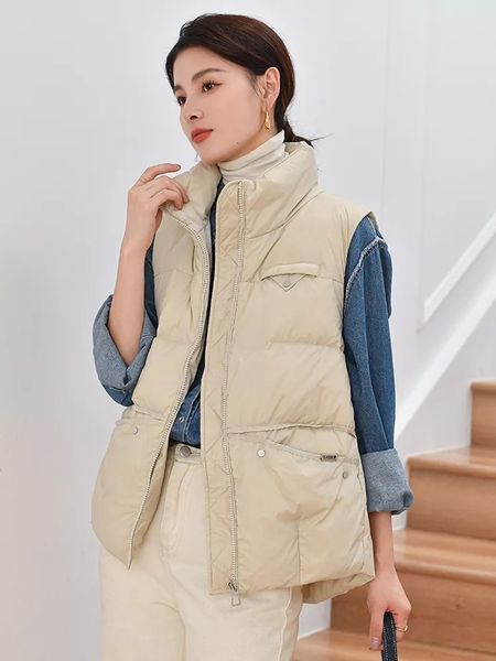 

women's vests waistcoat women winter vest ultra light 90 white duck down vests female loose sleeveless jackets windproof pocket coat 22, Black;white