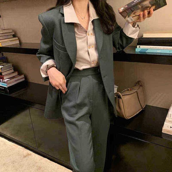 

spring suits for women blazer two piece set korean long sleeve suit jacket coat pants sets elegant office lady 2 pieces outfit j220813, White;black
