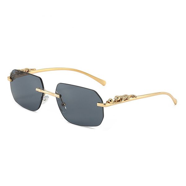 

fashion luxury designer sunglasses womens eyeglasses frames temples with panther heads metal frameless rim rimless polygon frame sunglass fo, Black
