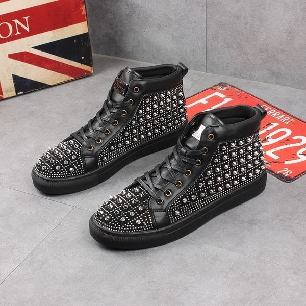 

boots korean designer men's casual stage party banquet dress flats boots personality rivets shoes cow leather boot ankle botas hombre 2, Black