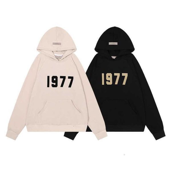 

hoodies hweatshirts 2022 new essentials spring men's and women's 1977 three-dimensional flocking thin hooded sweater, Black