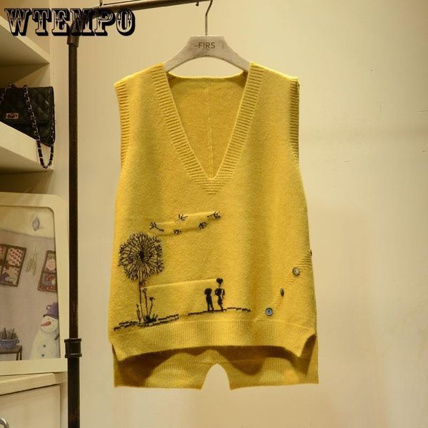 

women's vests women pullover sweater autumn winter loose v-neck waistcoat korean ladies knitted 221129, Black;white