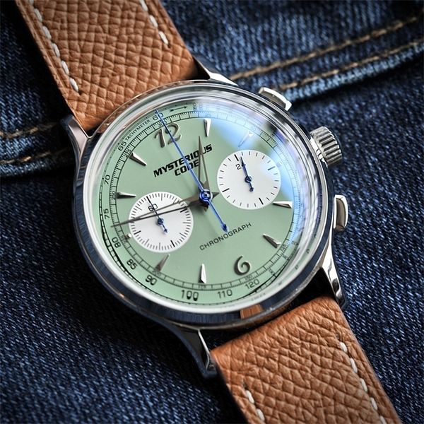 

wristwatches 40mm pilot chronograph watch sports chrono quartz men luxury vk64 movement dome mineral glass clock mysterious code 221128, Slivery;brown