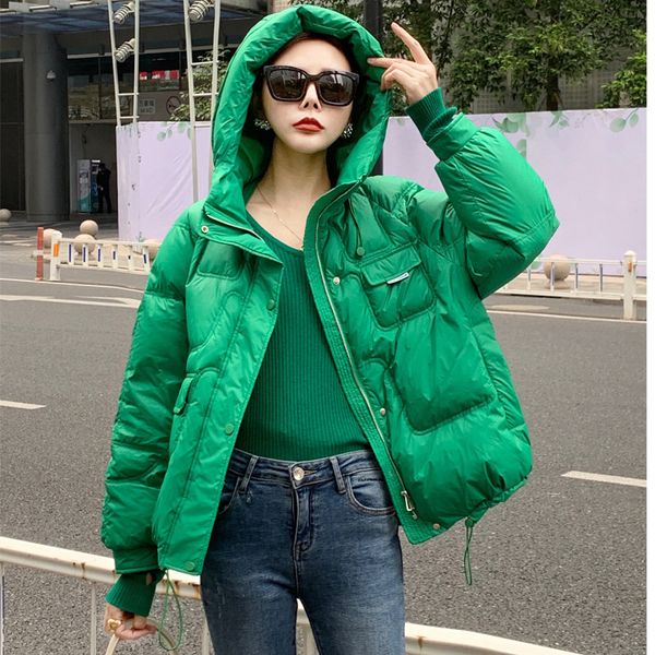 

women's down parkas winter women short down jackets casual thick warm hooded pattern coat parkas female winter outwear loose zipper jac, Black