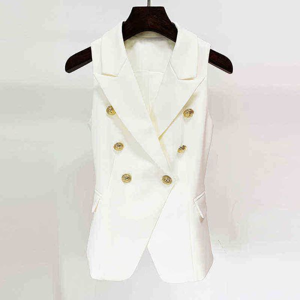 

new sleeveless blazer vest white double breasted lion button suit collar slim vest jacket 2022 autumn j220813, White;black