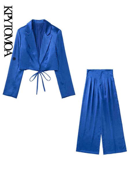 

suit kpytomoa women fashion suits front tied cropped satin blazer and high wais, White;black