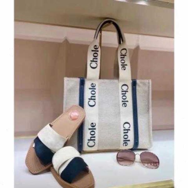 

woody tote chole handbag canvas letter bag smooth cowhide splice ribbon shopping large capacity travel mummy i24k