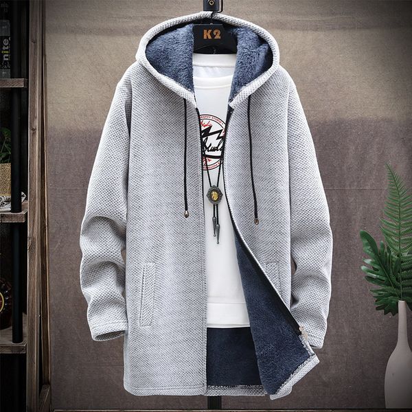 

men's sweaters winter thicken sweatercoat fleece cardigan jacket male slim long hooded sweater warm outwear coats plus size 4xl 221129, White;black