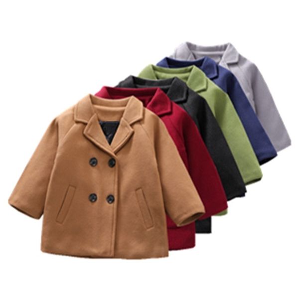 

coat spring boys jackets children clothing girls woolen doublebreasted baby trench coat autumn kids outerwear winter wool overcoat 221128, Blue;gray
