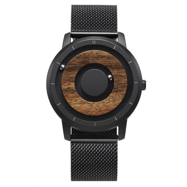 

wristwatches eutour original magnetic wooden dial fashion casual quartz watch simple men s stainless steel leather strap 221128, Slivery;brown