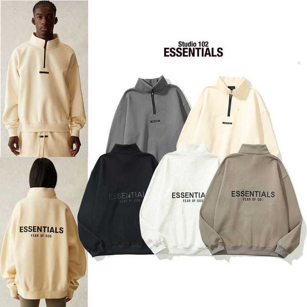 

hoodies hweatshirts fog feel of god essentials multi thread back printed half zip new plush sweater trend, Black
