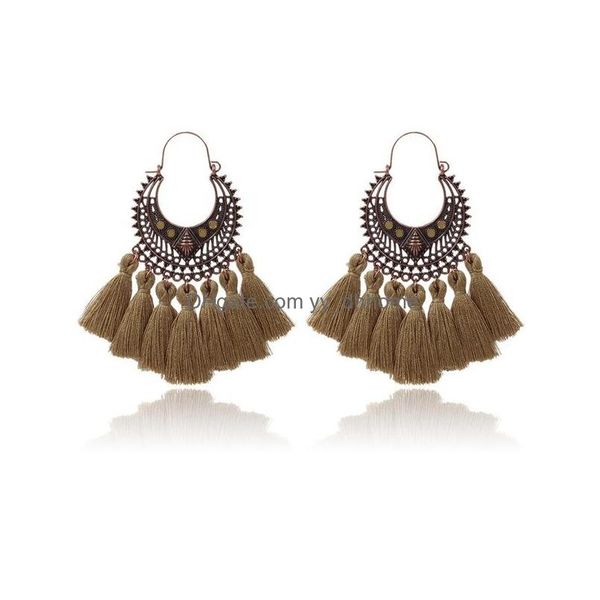 

dangle chandelier bohemia copper carving tassel earrings for women rope resin oorbellen hanging fringe wedding pendientes female d dhxjp, Silver