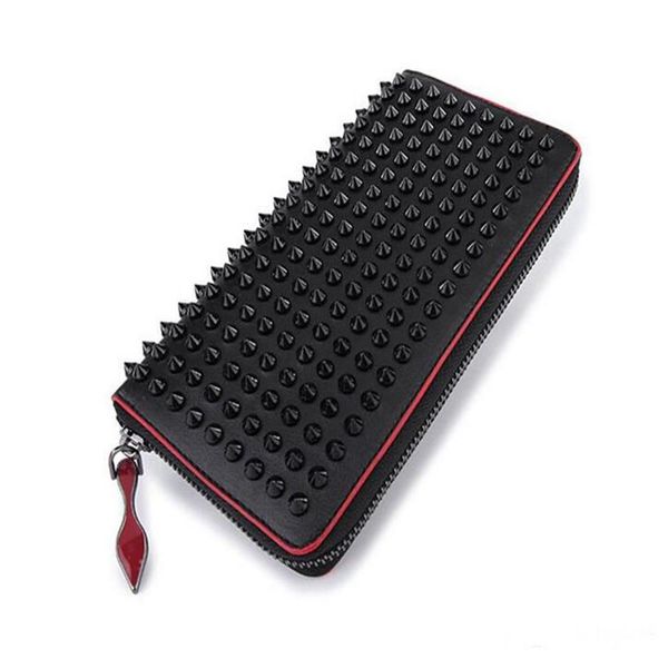

style red bottom wallets panelled spiked clutch women patent real leather mixed color rivets bag clutches lady long purses with sp327e, Red;black