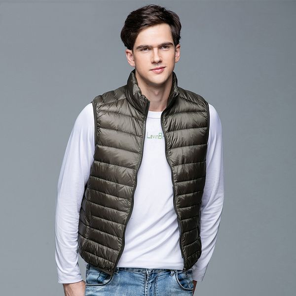 

men's down parkas winter coat 90% white duck puffer vest portable ultra light sleeveless jacket waistcoat for men 221129, Black