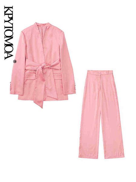 

suit kpytomoa women fashion with belt lapelless satin blazer jacket and high wa, White;black