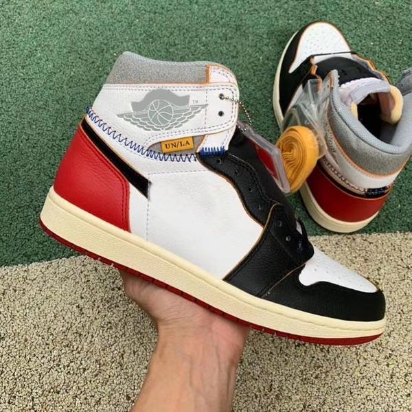 

2023 release authentic union 1 high og shoes nrg la black toe white blue varsity red men women sports sneakers with original box bv1300-106