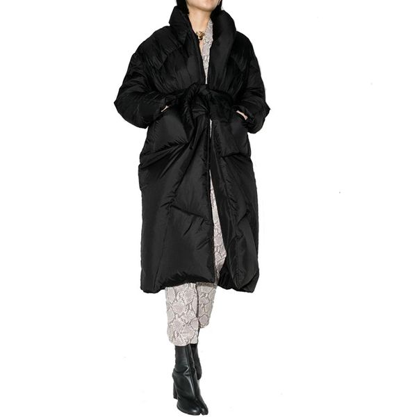 

women's vests winter 22 clothes loose long overknees coats turn down collar 90 white duck down puff down jacket coats with belt 221128, Black;white