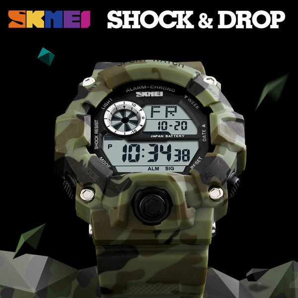 

wristwatches skmei outdoor sport watch men alarm clock 5bar waterproof military es led display shock digital reloj hombre 221129, Slivery;brown