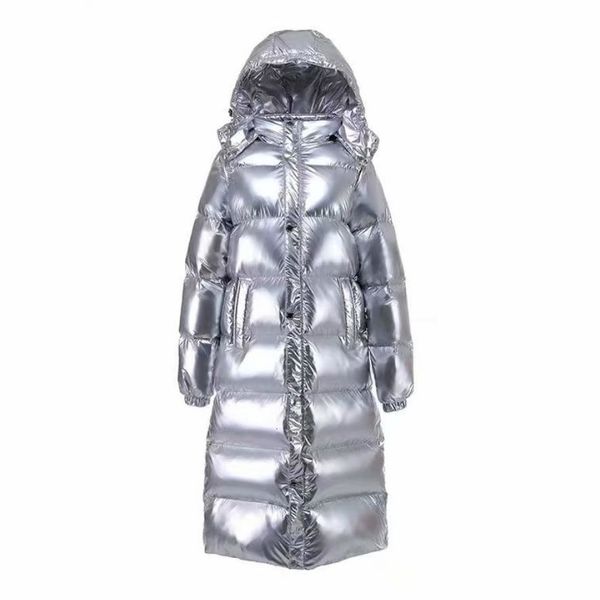 

women's down parkas fashion down cotton coat winter hooded silver glossy thicker warm jacket long sleeve cottonpadded outwear casual co, Black