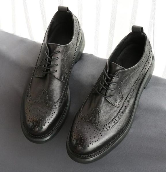 

british style brogue carved shoes gentlemen formal suit dress shoes cow leather mens oxfords big size 38-46, Black