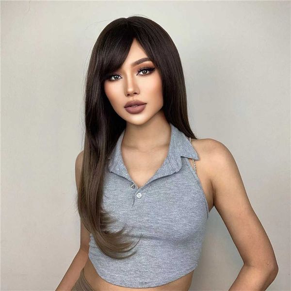 

headwear hair accessories natural straight heat ristant fiber wigs long ombre brown synthetic wigs for women