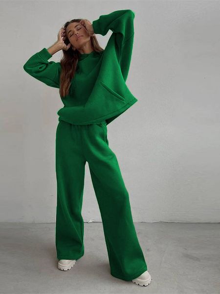 

women's two piece pants casual women's tracksuit hoodies joggers set winter pocket sweatshirt trouser sets female loose sportswear, White