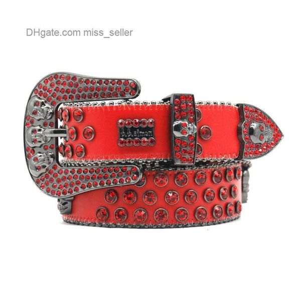 

2022 designer belt bb simon skull rhinestone belt male rivet zinc alloy skull hip hop street personality punk miss seller, Black;brown