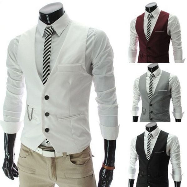 

men's suits blazers arrival dress vests for men slim fit mens suit male waistcoat gilet homme casual sleeveless formal business jacket, White;black
