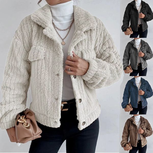 

wo women add velvet fleece jacket coats autumn winter thicke button long sleeve outwear yqh-sy0813 221129, Black;brown
