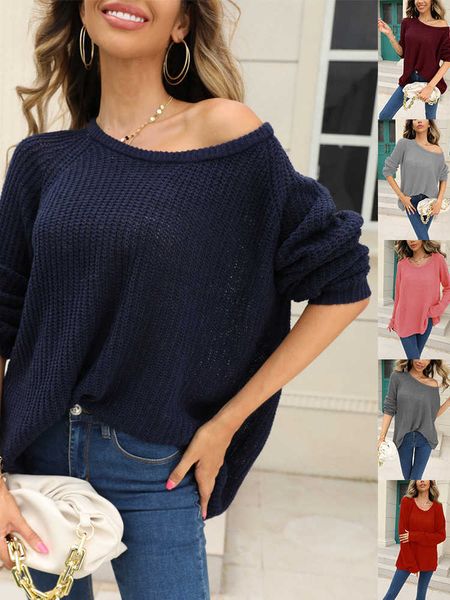 

women's sweaters women new long sleeves offshoulder knitted sweater solid color lazy style sweater casual sweaters fashion 2022 j22091, White;black