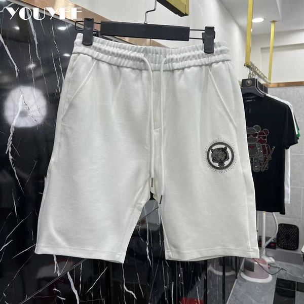 

men's shorts 2022 summer new shorts pants men's tiger head rhinestone casual cropped trousers loose sweatpants male cotton midpant, White;black
