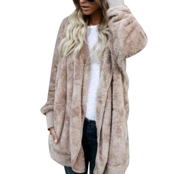 

women s fur faux 80 swinter cardigan coat plus size solid hooded long sleeve autumn winter warm 221128, Black
