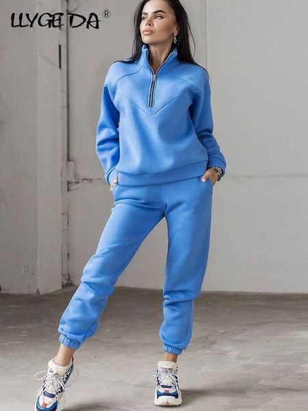

women's two piece pants autumn casual sweatshirt two piece set women long sleeve zip fleece pants tracksuit suits fashion solid lady sp, White