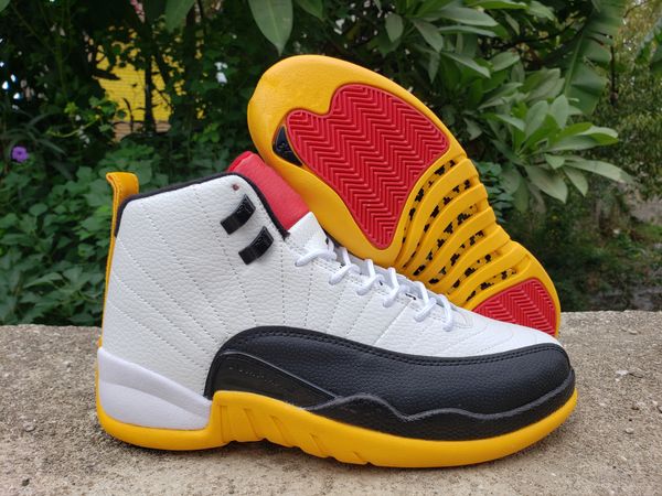 

men basketball shoes 12 xii dark concord reverse flu game sports sneakers 12s varsity white black orange-yellow mens trainer, White;red