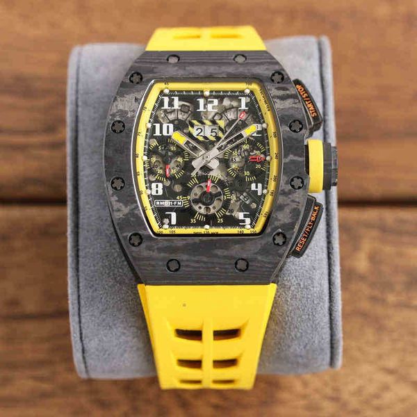 

watches wristwatch designer watch all carbon fiber hollow rm011 fm silicone multifunctional mens 7750 automatic timing machine, Slivery;brown