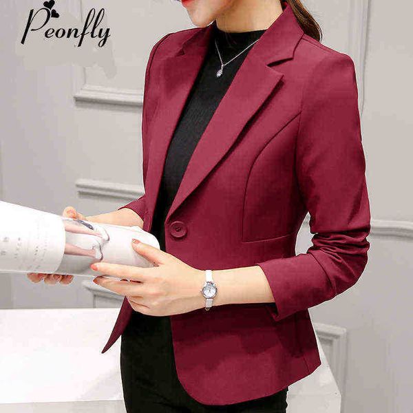 

peonfly women blazers new fashion single button blazer women suit jacket bulered blaser female blazer femme j220813, White;black