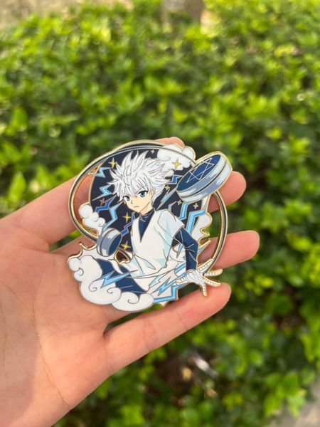 

pins brooches hunterxhunter killua hard enamel pin 70mm metal badge button brooch collection medal pendant souvenir gift 221128, Gray