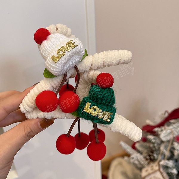 

winter plush new hair claw christmas decoration hat cherry clamps hair accessories festival sweet headwear hair clips, Slivery;golden