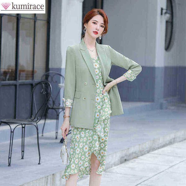 

summer 2022 the new daisy condoleen belt prevent waste their two piece dress jacket suit elegant woman loose comfortable clothees j220813, White;black
